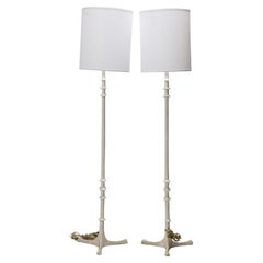 Vintage Pair of Italian Mid-Century White Painted Turned Post Floor Lamps (manner of Gia