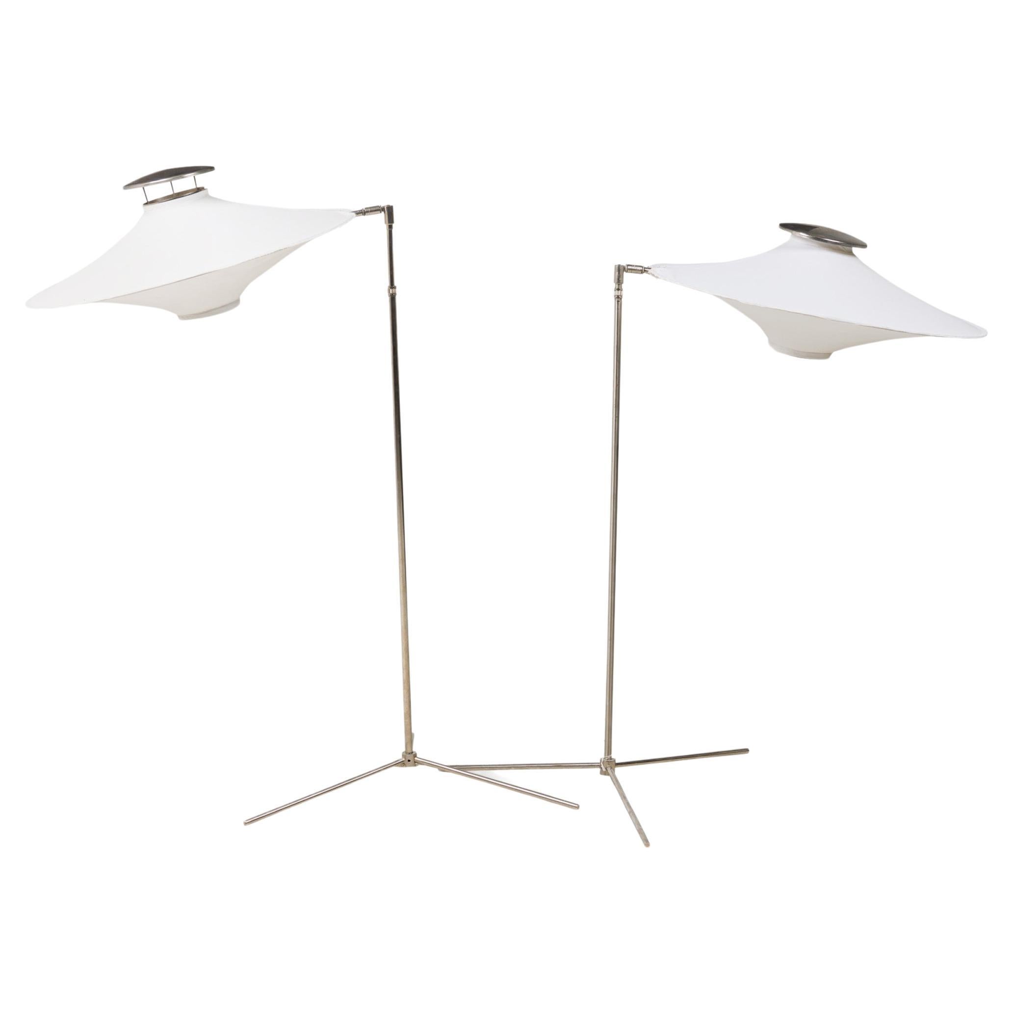 Pair of Frank Gehry Mid-Century American Metal Floor Lamps with Sculptural White