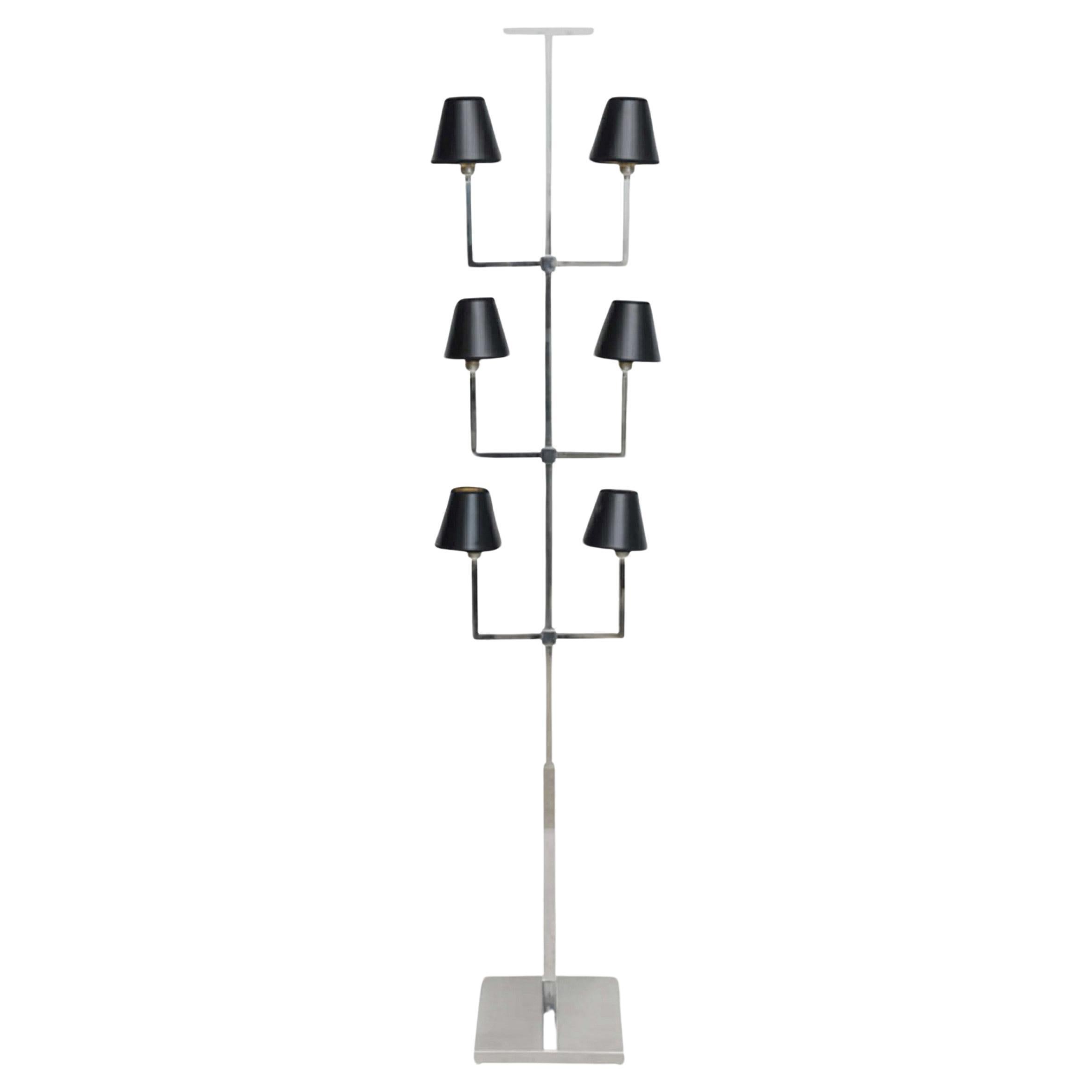 Lámpara de pie moderna americana cromada de seis luces, Tommi Parzinger, años 60