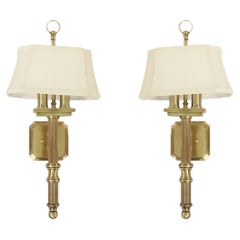 Mid-Century Copper Finish Wall Sconces with Beige Fabric Shades, Pair