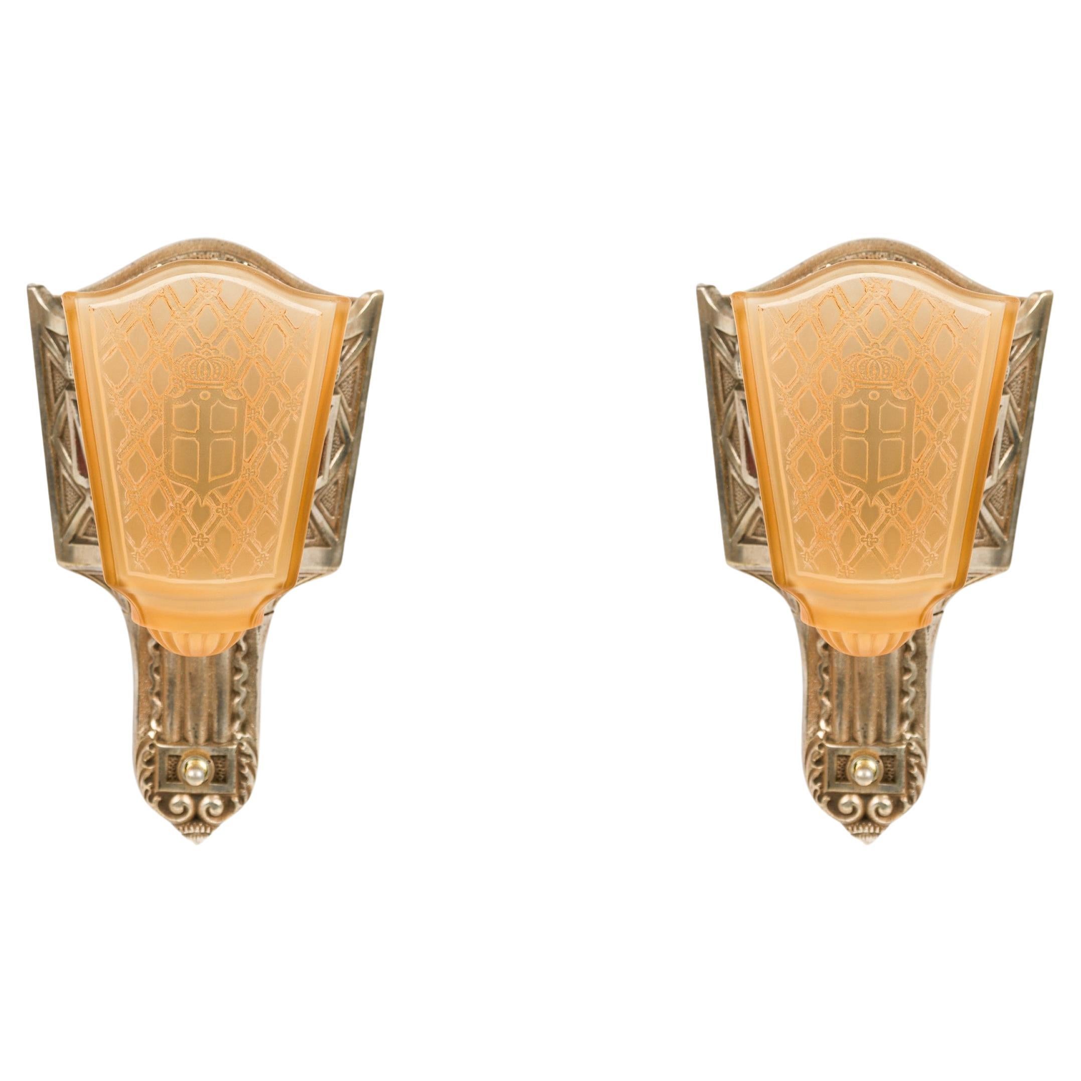 Set of 4 Moe Bridges American Art-Deco Slip Shade Sconces