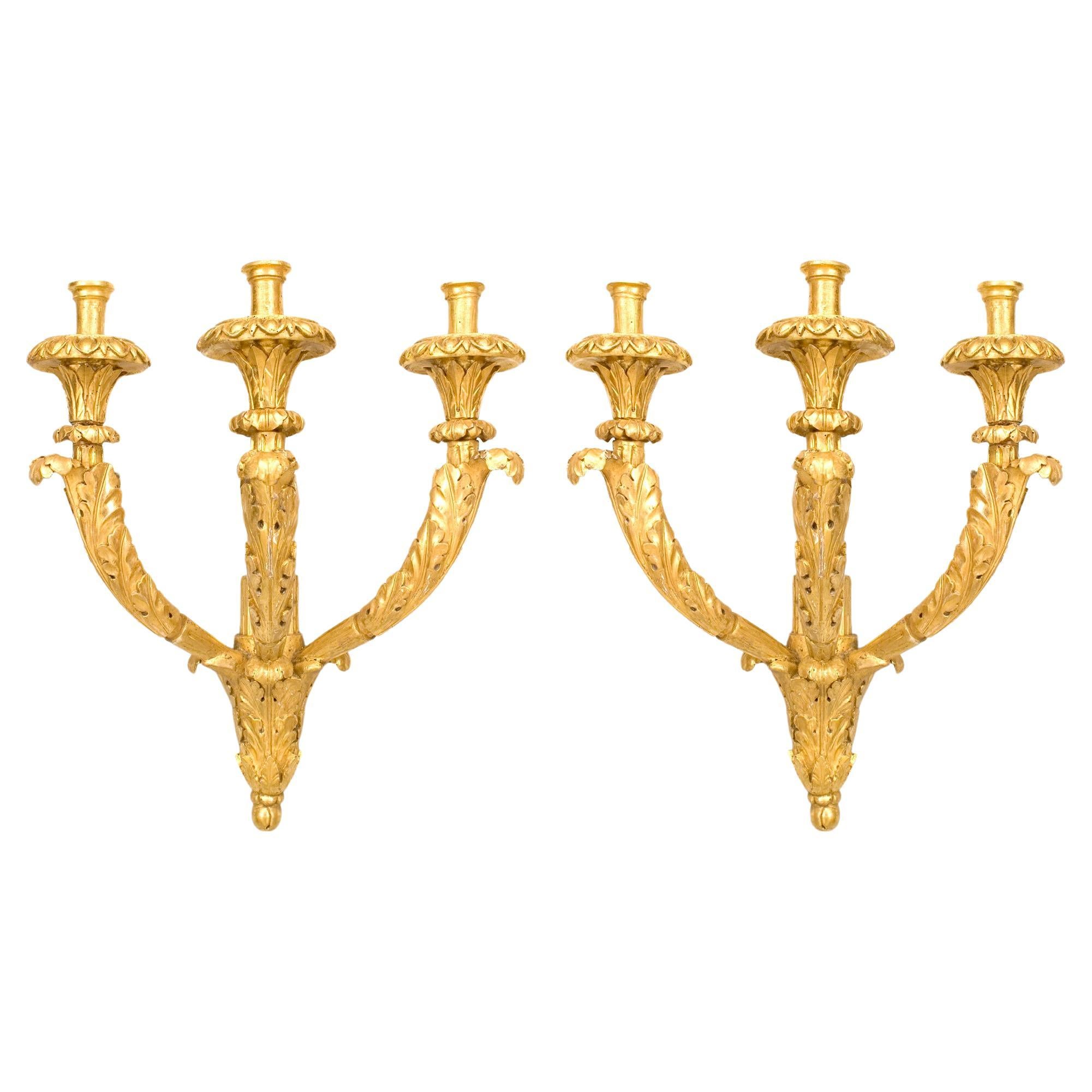 Italian Neo-Classical Gilt Wood Wall Sconces, Circa 1850