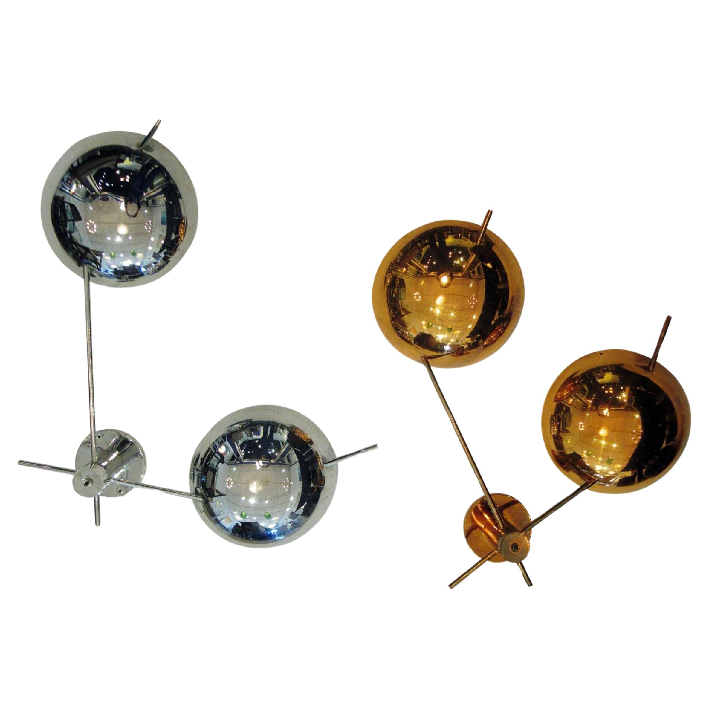 Pareja de candelabros modernos italianos de cromo y cobre de Stilnovo, años 50