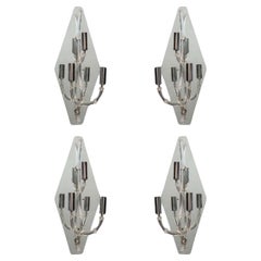 Set di quattro grandi lampade da parete in vetro di Murano e specchio, Sconces Italy, 1950s