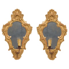 Italian Rococo Giltwood Girandoles, 18th Century, Wall Sconces, Pair