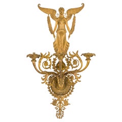 French Empire Gilt Bronze Wall Sconce with Winged Figure, Circa 1890