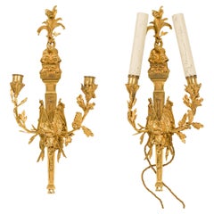 French Louis XVI Style Gilt Bronze Dolphin Wall Sconces, Circa 1890