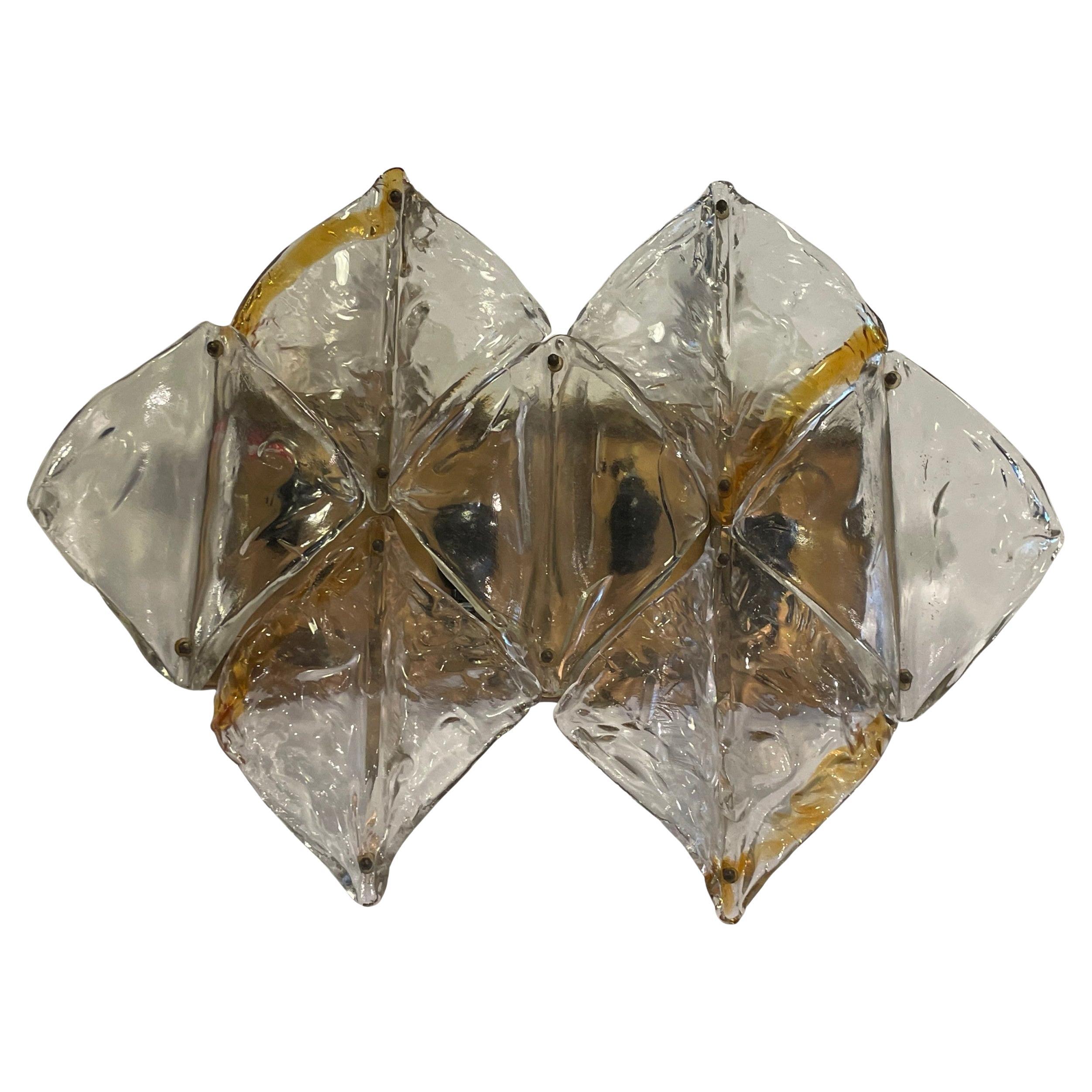 Italian Modern Handblown Glass and Brass Wall Light, Mazzega