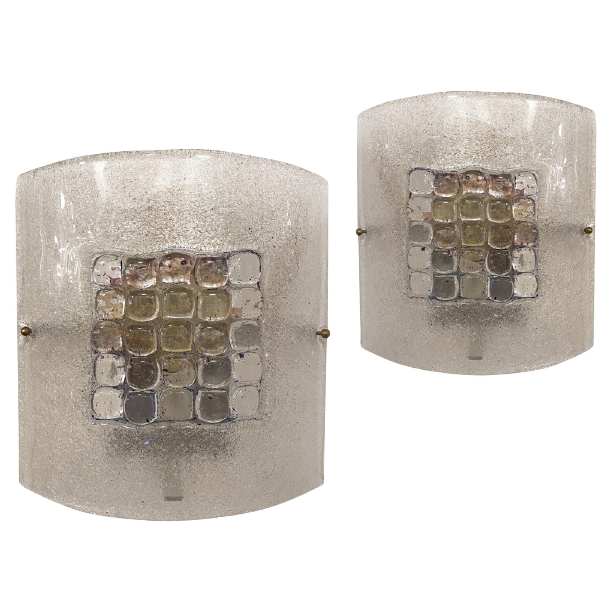 2 Paar italienische moderne Wandleuchten aus mundgeblasenem Glas, Wandleuchter, Mazzega