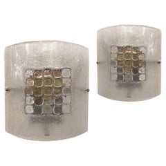 2 Paar italienische moderne Wandleuchten aus mundgeblasenem Glas, Wandleuchter, Mazzega