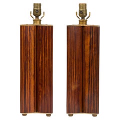 Italian Mid-Century Rosewood Column Lamps, Triquetra Design, 1950s-70s