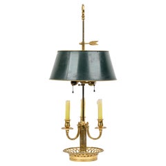 French Victorian Style Brass Bouilotte Table Lamp with Dark Green Metal Shade