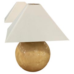 Paar Karl Springer Modern Pearl Grey Goatskin Sphere Tischlampen