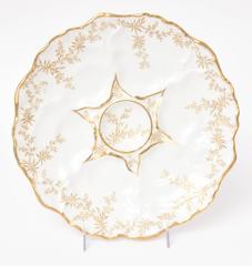 Oyster Plate by Limoges France, Scalloped Shape and Hand-Painted Gold