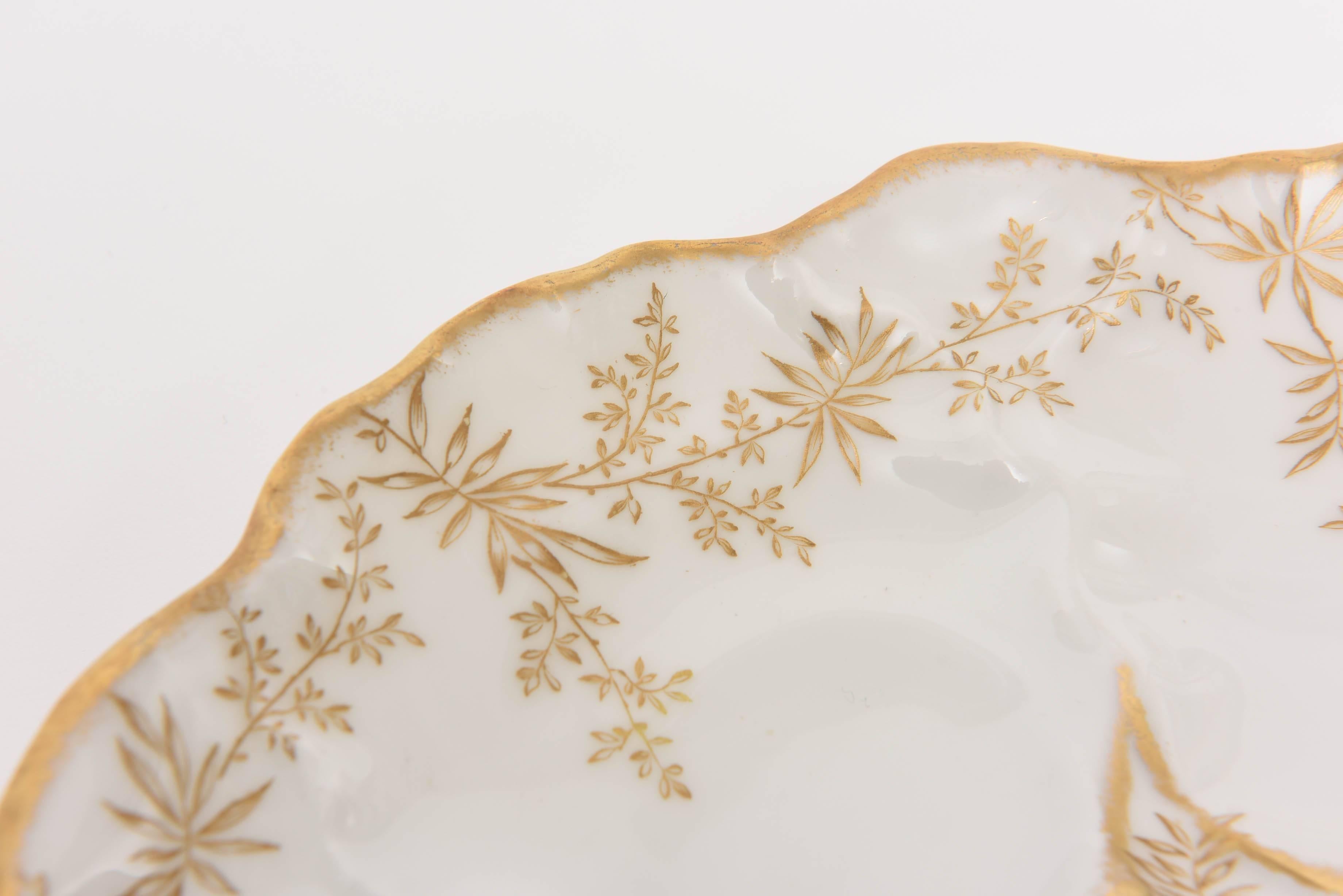 Hand-Crafted Oyster Plate by Limoges France, Scalloped Shape and Hand-Painted Gold