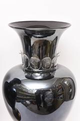 Pair of Very Tall Murano Art Glass Vases, "Cenedese" Black with Colored Bases