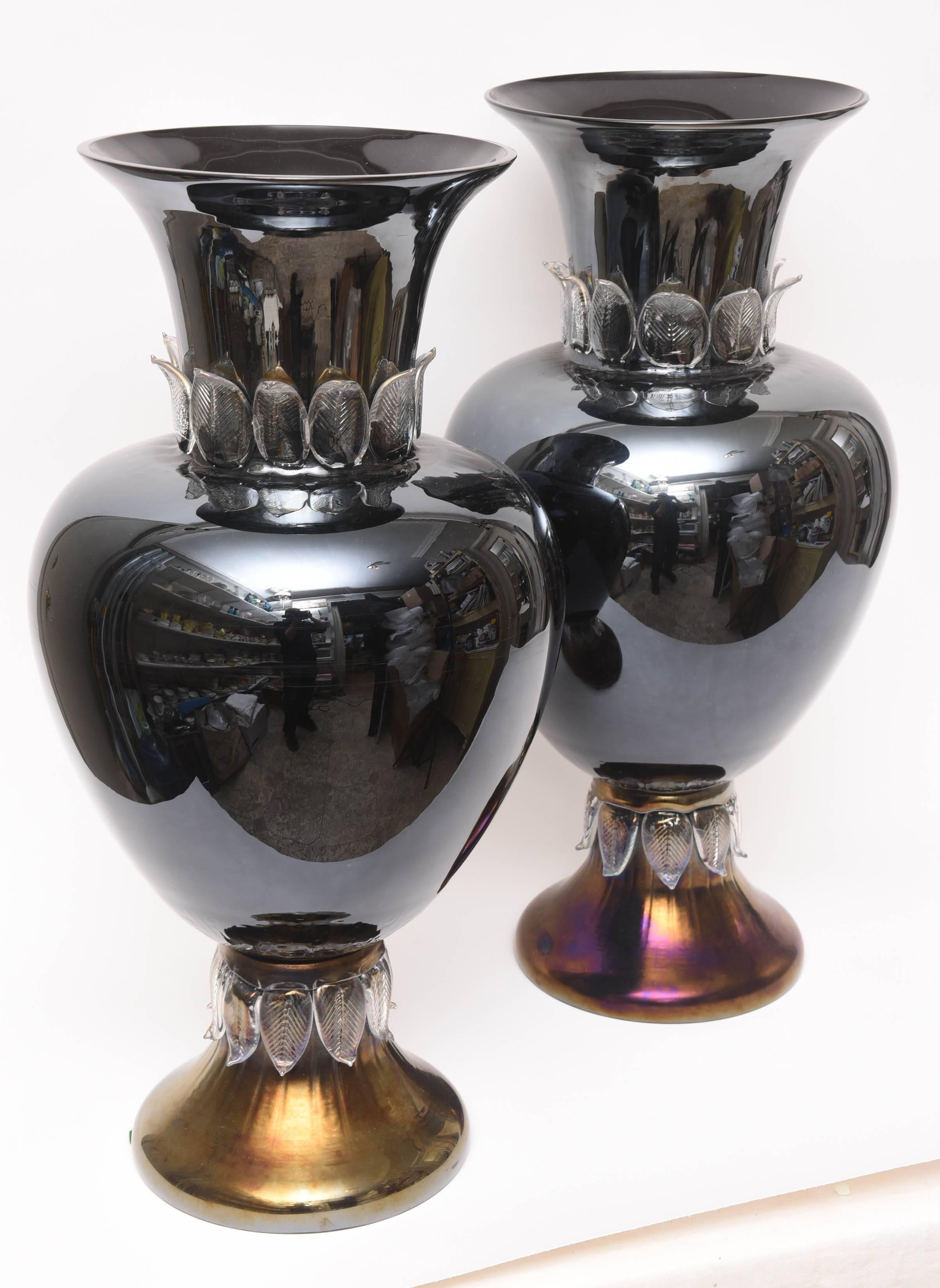 Pair of Very Tall Murano Art Glass Vases, 