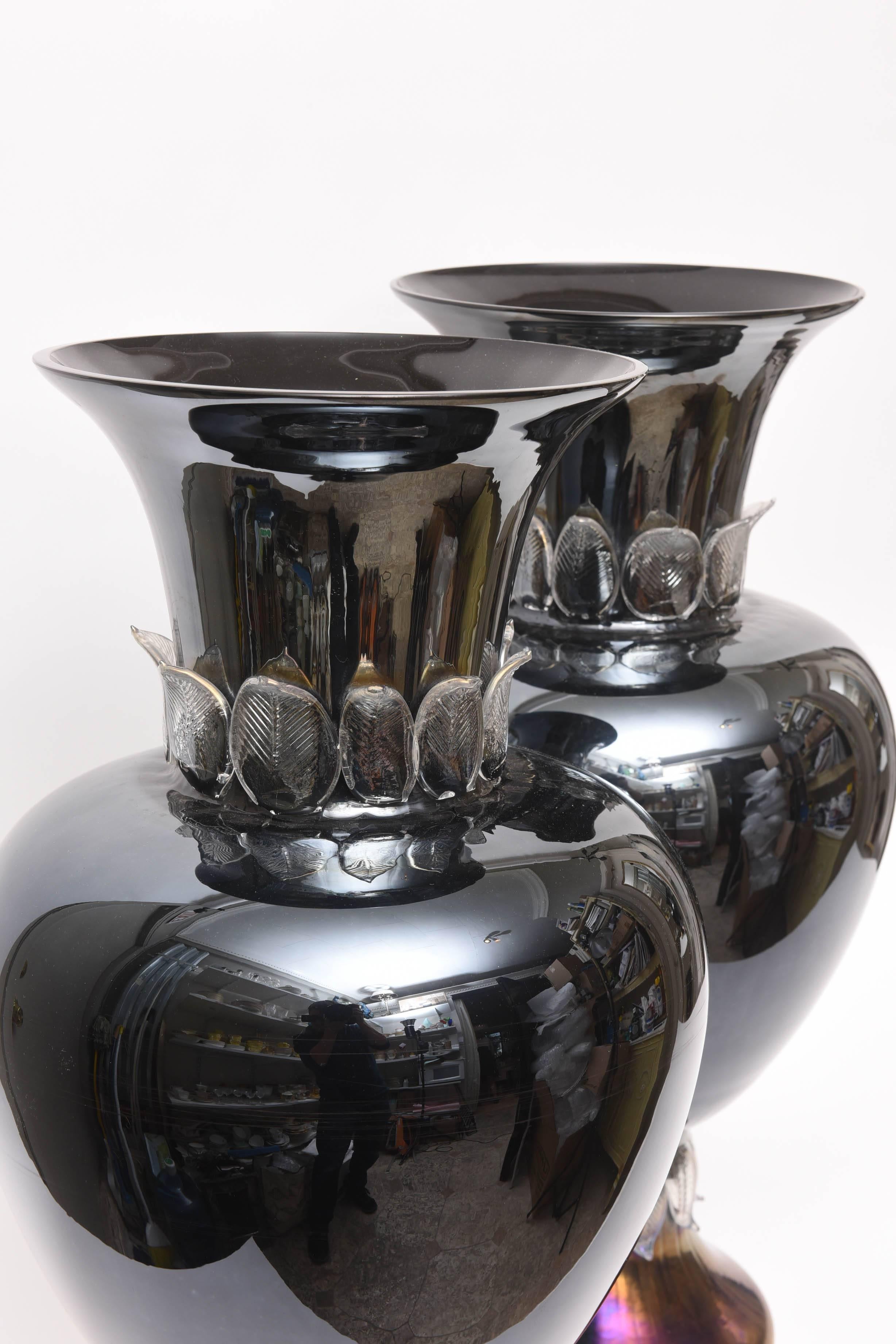 Pair of Very Tall Murano Art Glass Vases, 