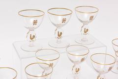 Set of 15 Cocktail Glasses, Gilded Rooster with Cut Stem and Raised Monogram