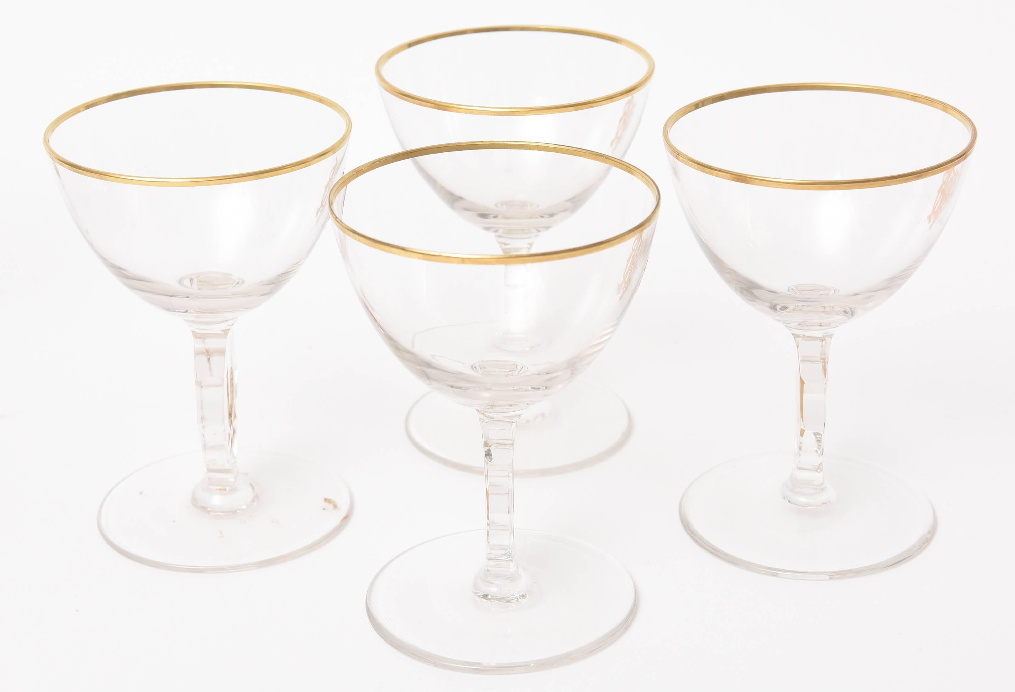 Set of 15 Cocktail Glasses, Gilded Rooster with Cut Stem and Raised Monogram 2