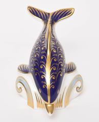 Royal Crown Derby Dolphin Cobalt Blue and Gold Hand-Painted Paperweight