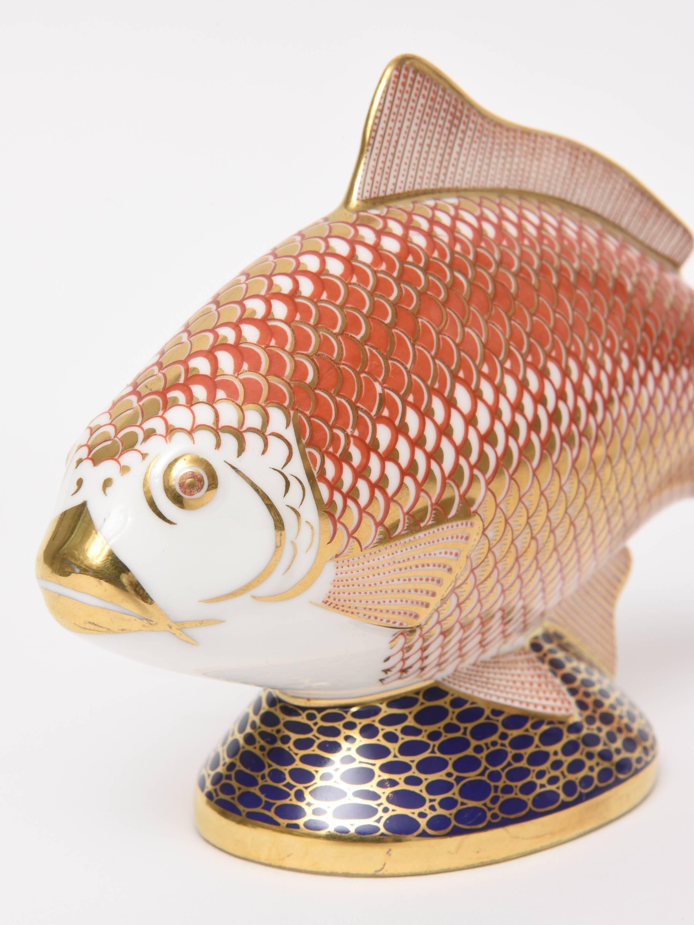 English Royal Crown Derby Imari Color Whimsical Fish Paperweight/Table Ornament