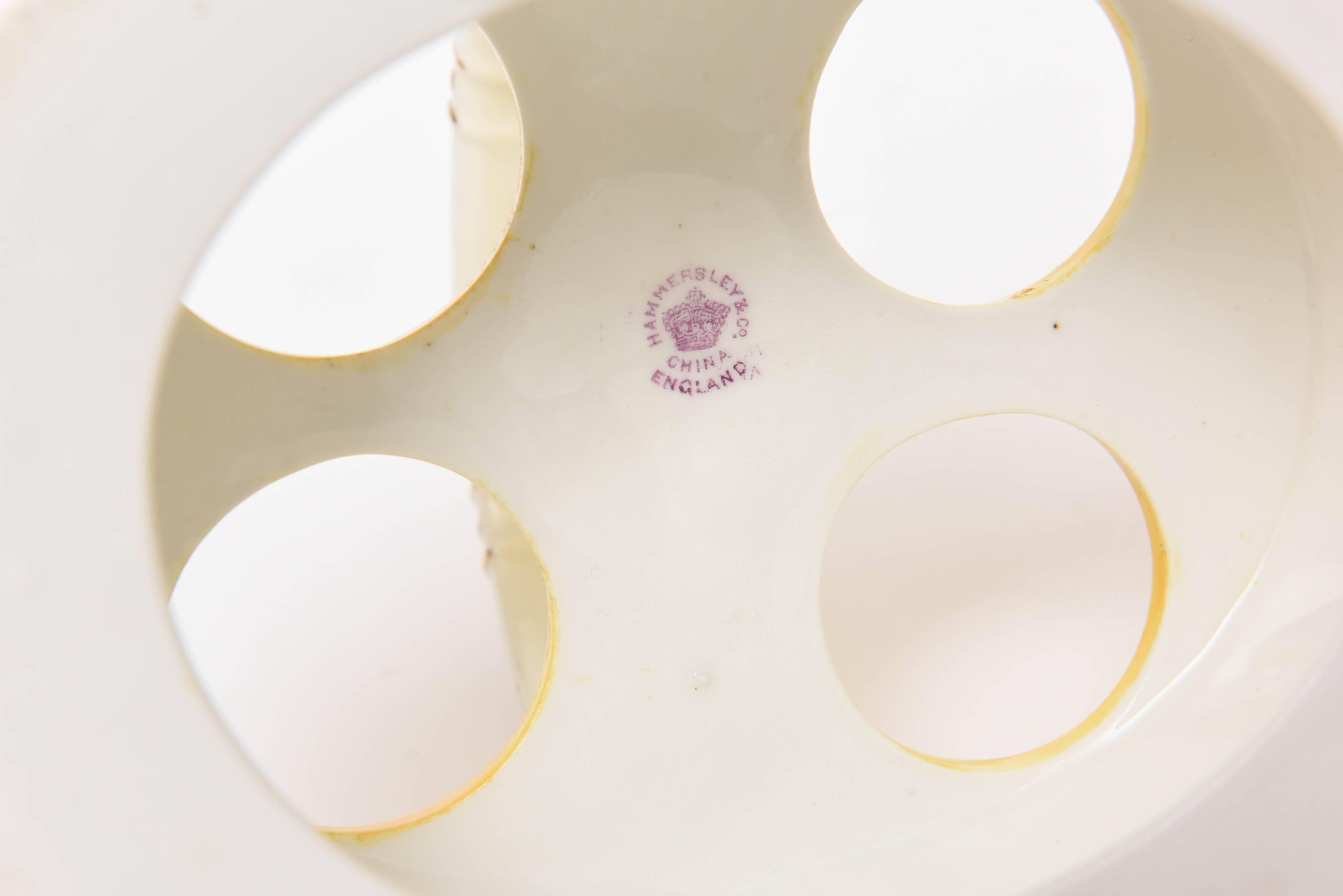 Early 20th Century Antique English Egg Coddler Set, Rare Yellow Color for Four, Hand Decorated Gold