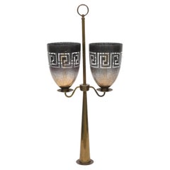 Lampe moderne américaine en laiton, verre et marbre, style Tommi Parzinger
