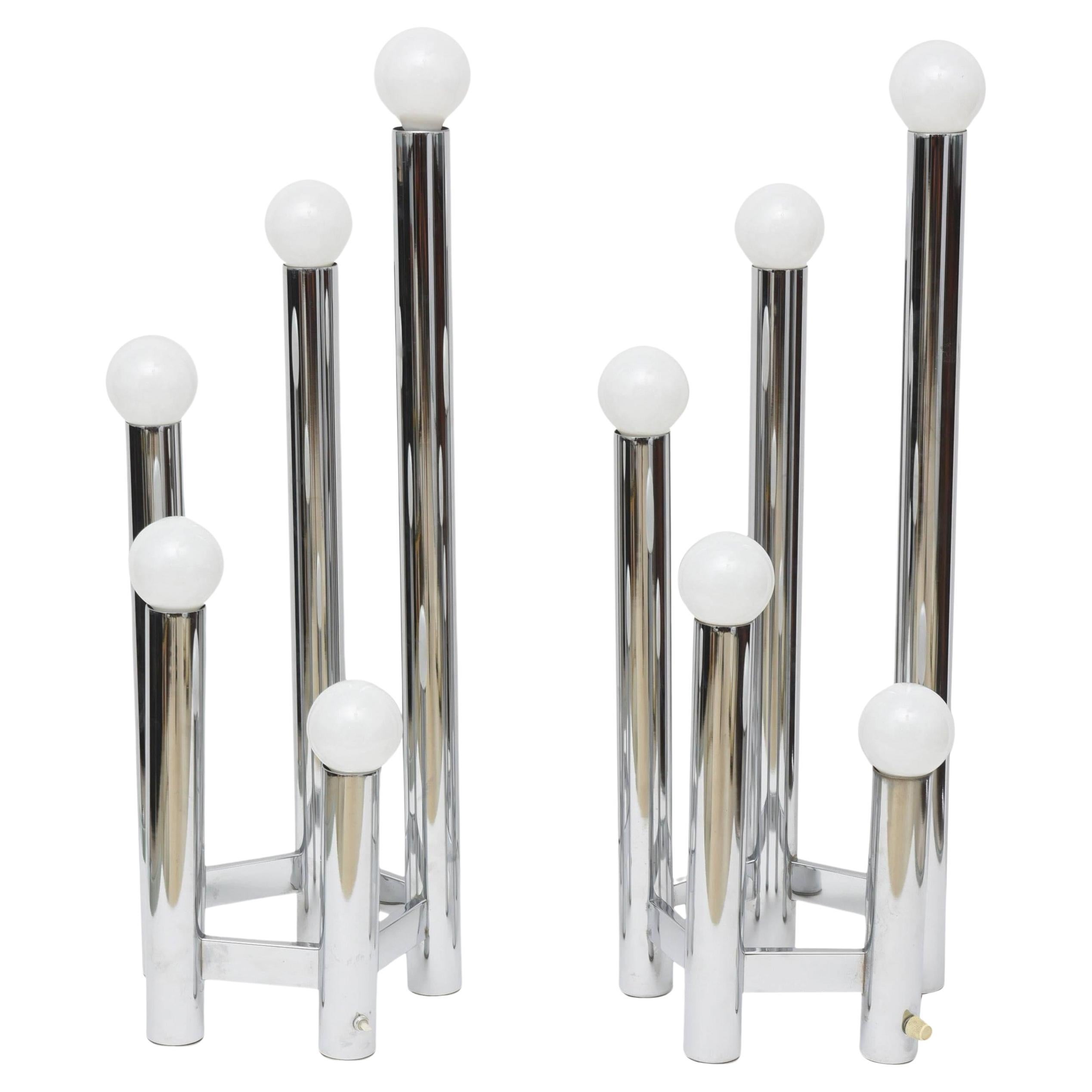 Paire de lampes de bureau modernes autrichiennes modernes à cinq lumières en chrome poli, Kalmar