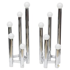 Paire de lampes de bureau modernes autrichiennes modernes à cinq lumières en chrome poli, Kalmar