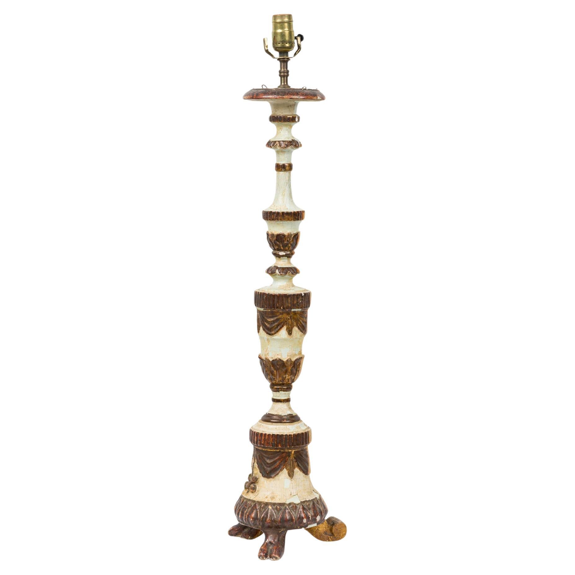 Lampada da tavolo neoclassica italiana a candela, dipinta a mano, CIRCA 1750