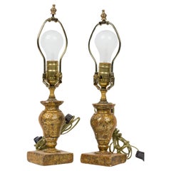 Victorian Giltwood Table Lamps, Square Base, Circa 1890