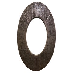 American Modernity Miroir ovale en cuir métallisé Brown et Silver