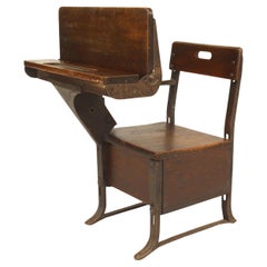 Hand-Crafted Oak & Metal American Mission School Desk, Shaker Style
