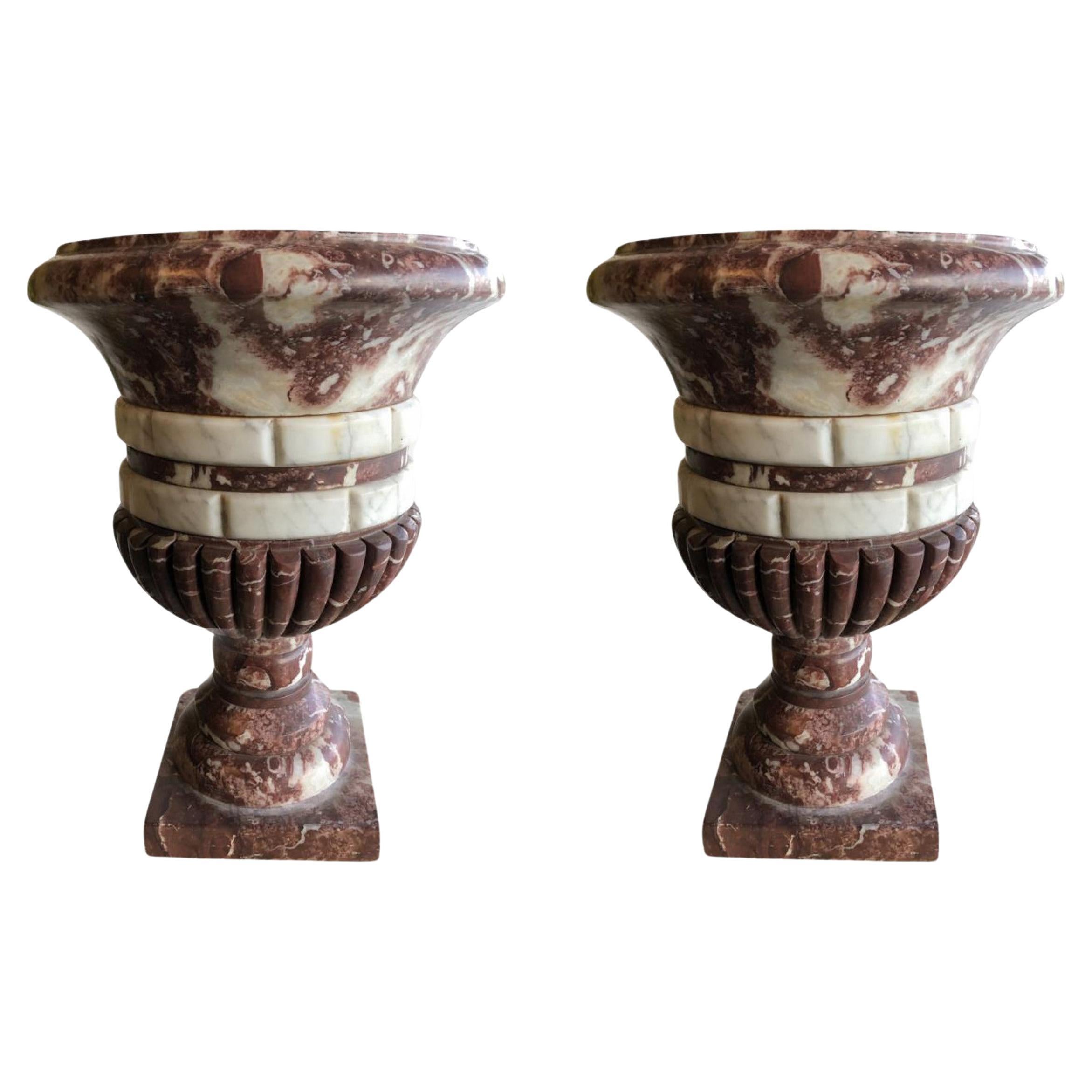 Coppia di mobili neoclassici italiani del XIX secolo in Rosso Antico e Marmo di Carrara in vendita