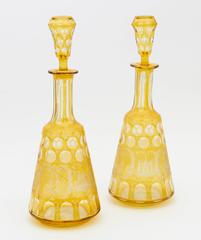 Antique Pair of American Amber Cut Glass Decanters