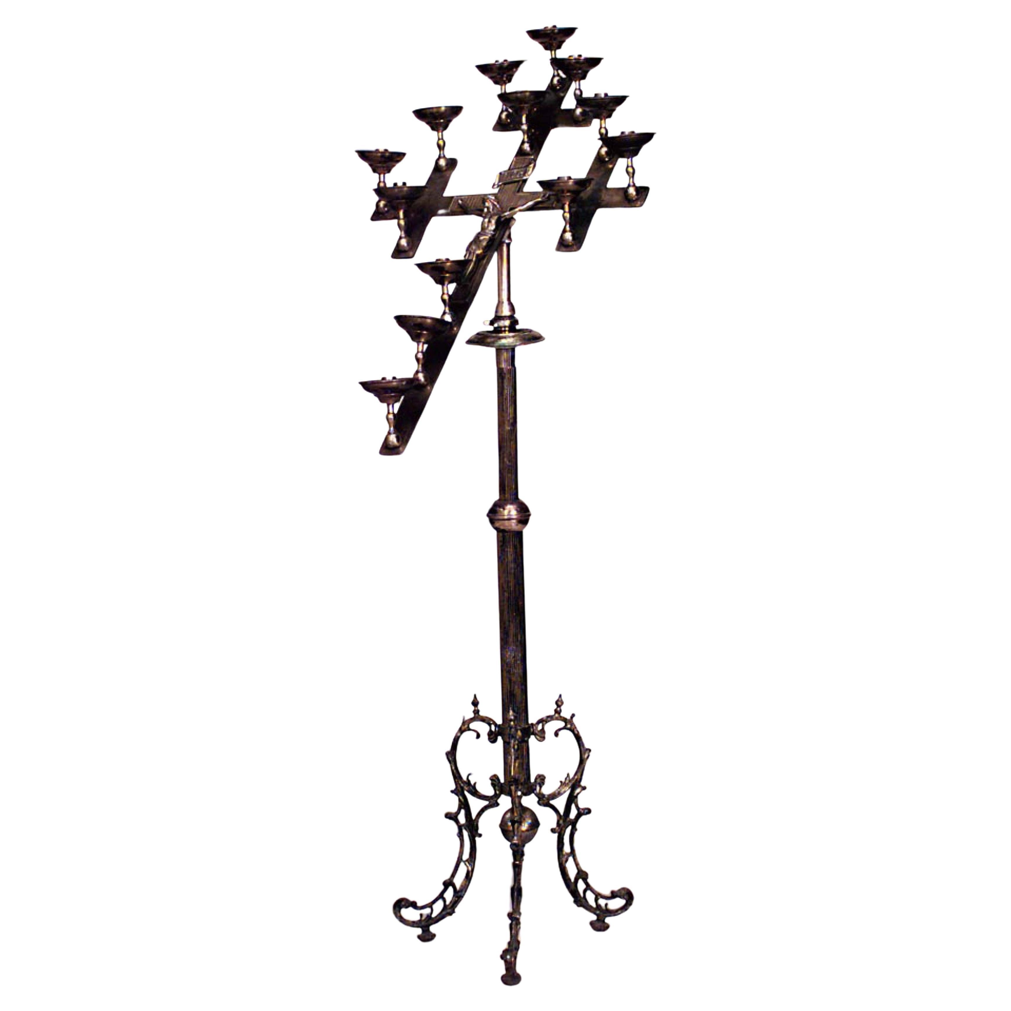 Italian Renaissance Brass Crucifix Torchiere, Hand-Crafted, Circa 1890 For Sale