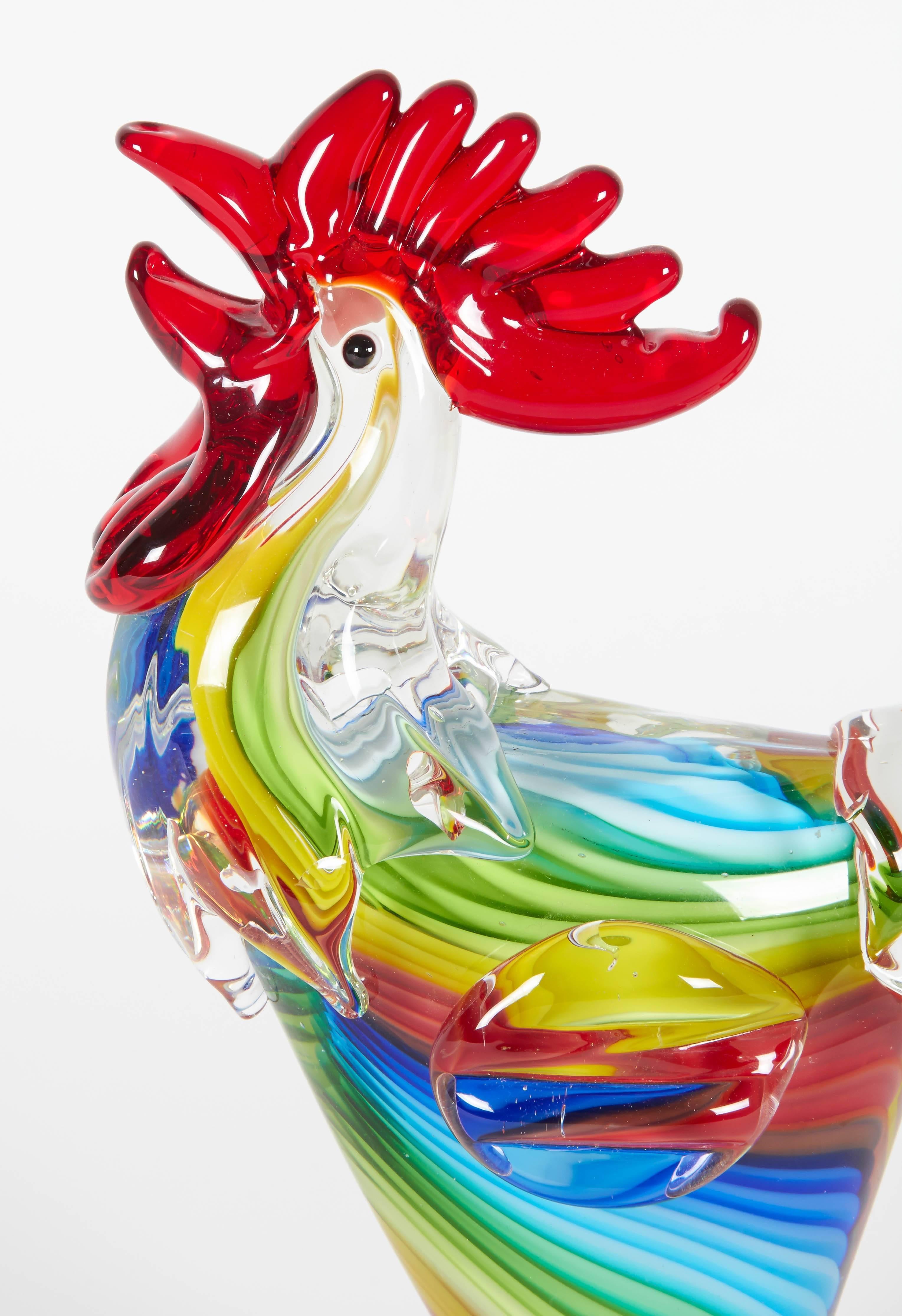 Vintage Murano rooster figurine. This multi color sculpture adds interest and life to any room.
