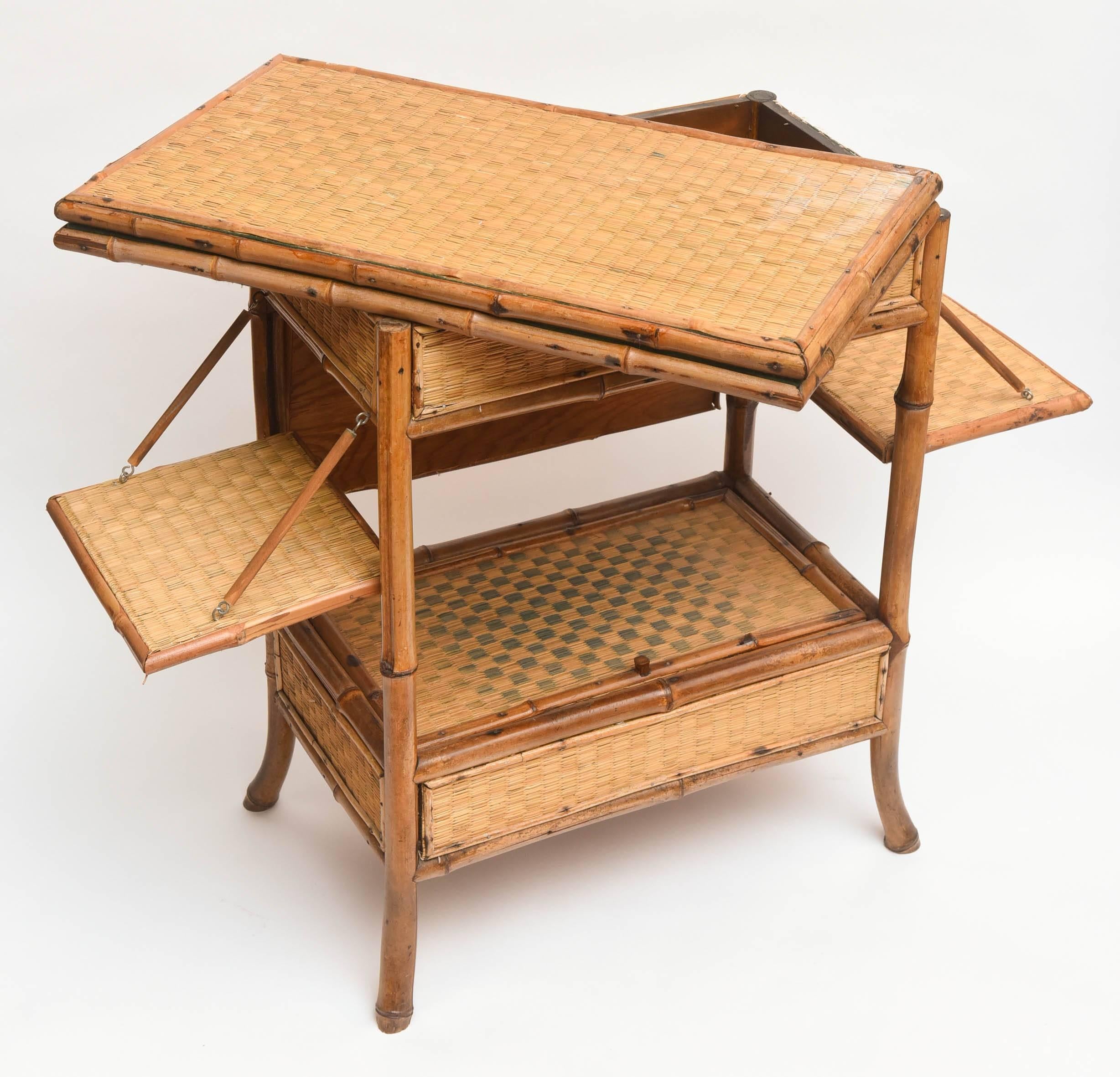 English Unusual Flip Top Bamboo Card Table