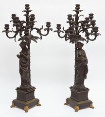 Pair of 19th Century Bronze Candelabra, Signed Moreau