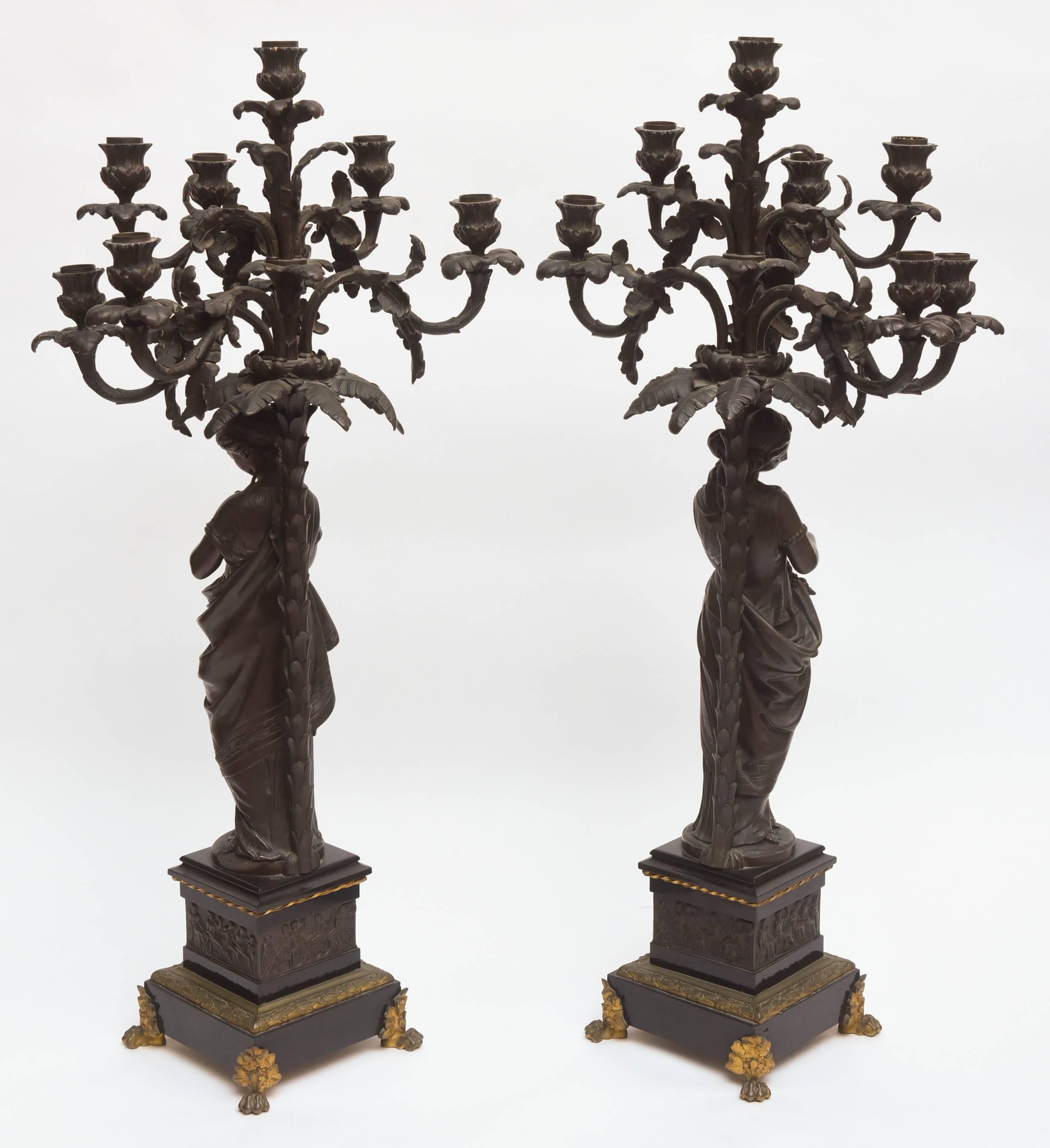 Pair of 19th Century Bronze Candelabra, Signed Moreau 3
