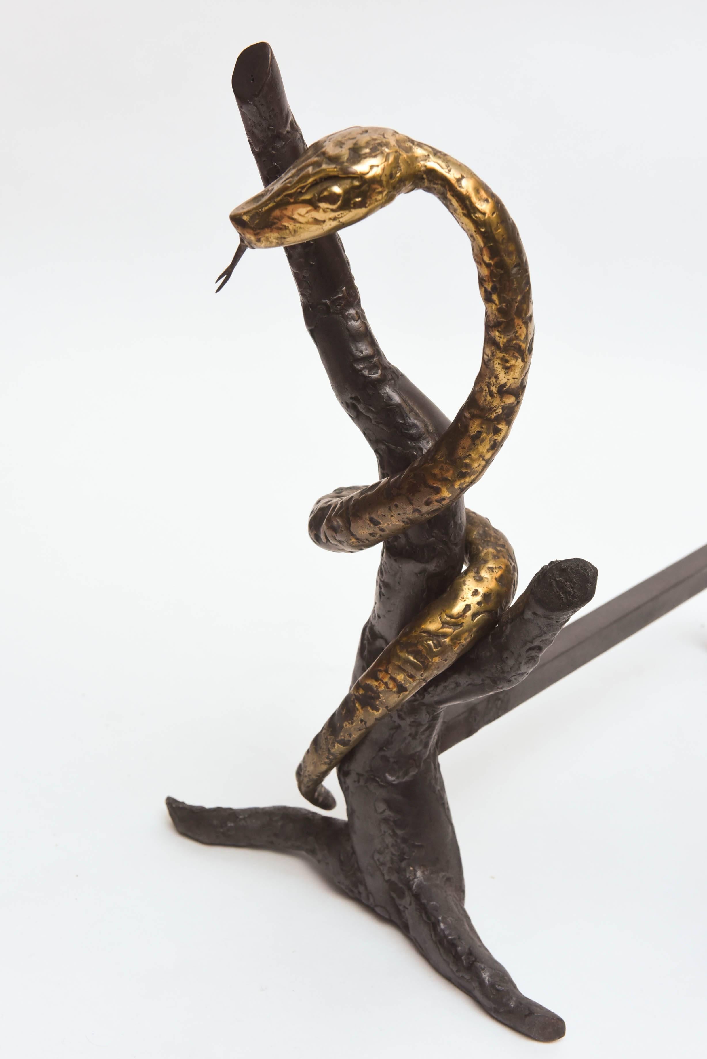 20th Century Unusual Pair of Mid-Century Snake Design Andirons 