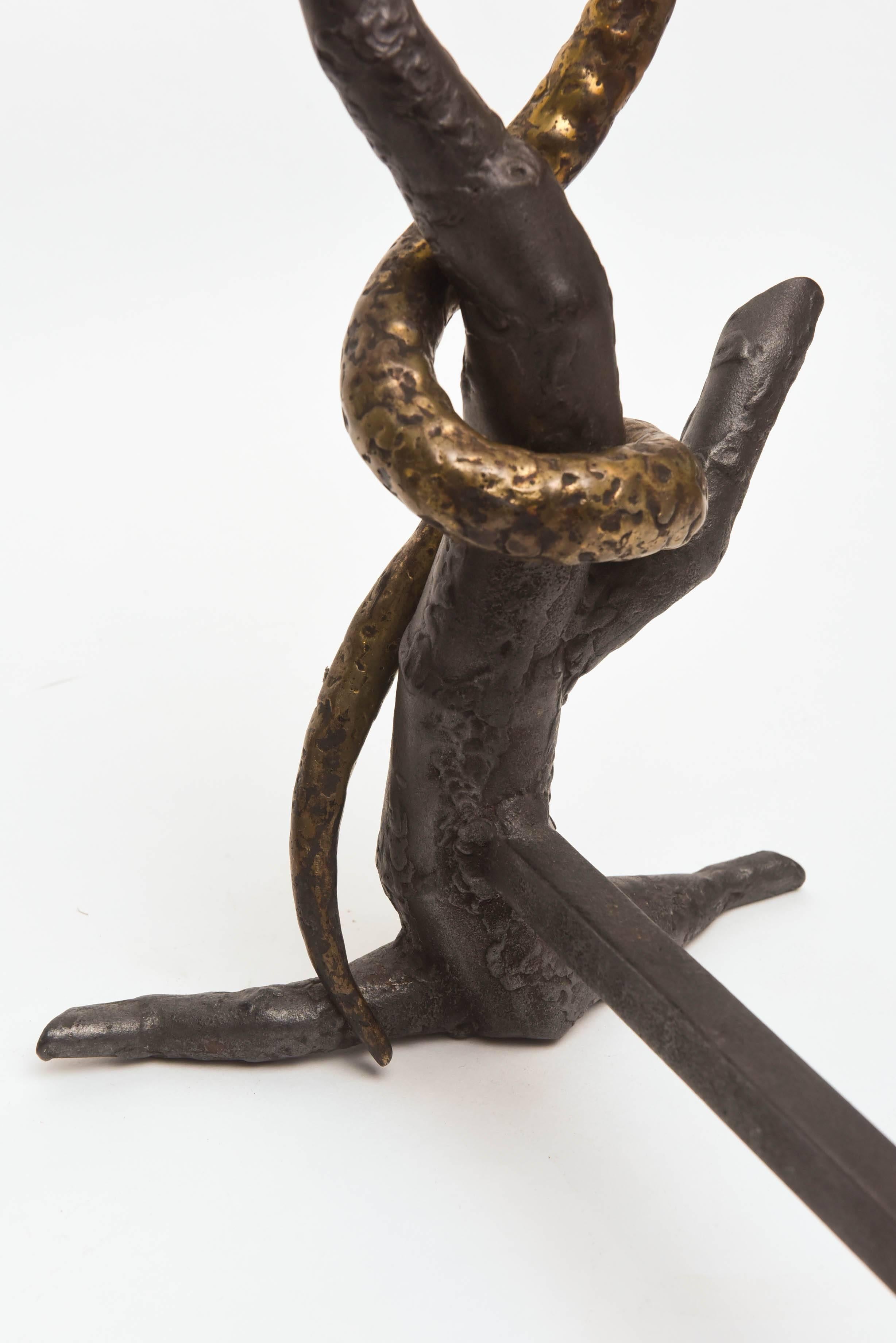 Unusual Pair of Mid-Century Snake Design Andirons  3