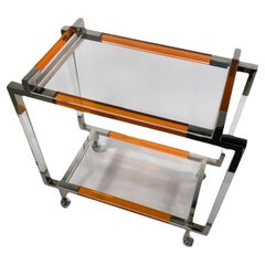 American Modern Orange Lucite & Polished Nickel, Bar Cart, Charles Hollis Jones
