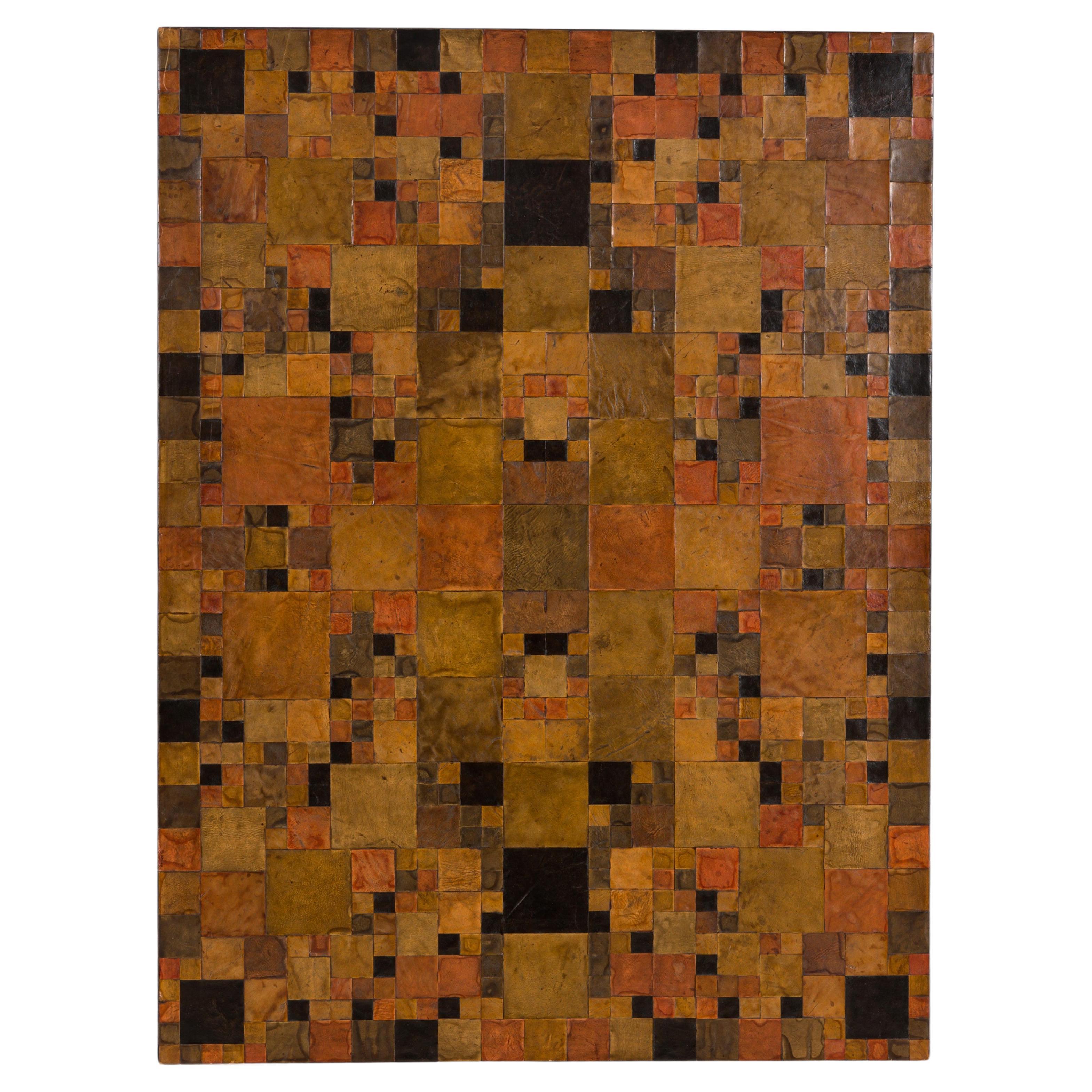 Contemporary Abstract Leather Collage Wall Art on Canvas, 48x36