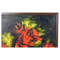 Abstract Acrylic Painting of Stylized Roses, Framed, Contemporary Art