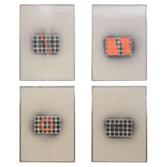 Set di 4 opere giapponesi su carta di Hisao Domoto con marcatura arancione
