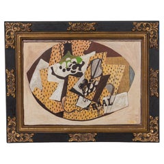 Mid-Century Modern Still Life with Grapes, Hand-Painted, 20th Century
