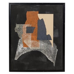 Modern Abstract Cubist Painting Collage on Black Ground, 63x51 Inches