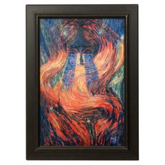 Abstract Female Portrait, Hand-Painted, Mid-Century Modern Style